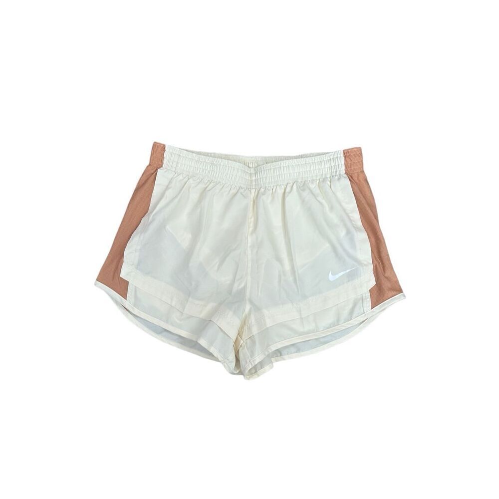 Nike Women's M Dri-fit Tempo Running Shorts Cream Tan Brown Brief Lined Athletic